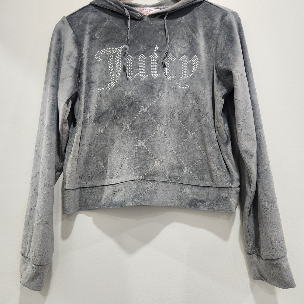 Y2K Juicy Couture Velour Hooded Grey Top Size Medium